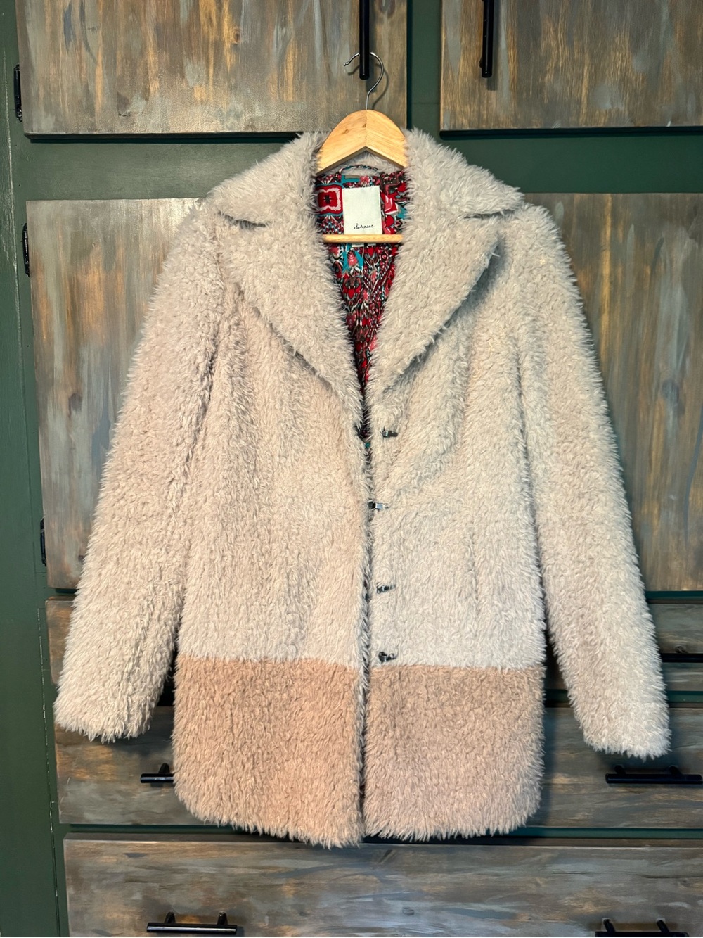 Anthropologie Two-Tone Teddy Jacket in Cream & Beige